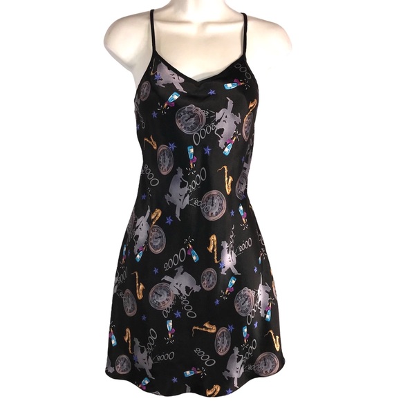 Vintage Other - Vtg Black Satin Slip New Year’s Eve 2000